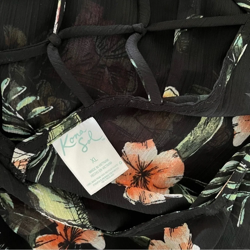 Kona Sol Black Tropical Sheer Swim Cover Up